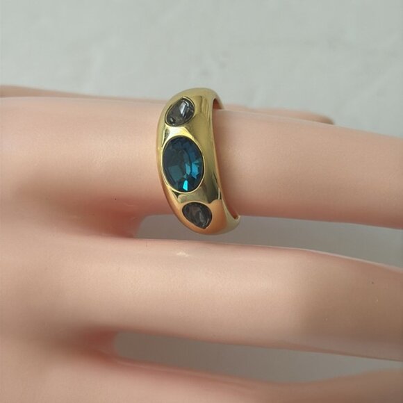 Gorjana Band Ring Nova Gold Plated Crystal Blue Sz.8 - Picture 2 of 11